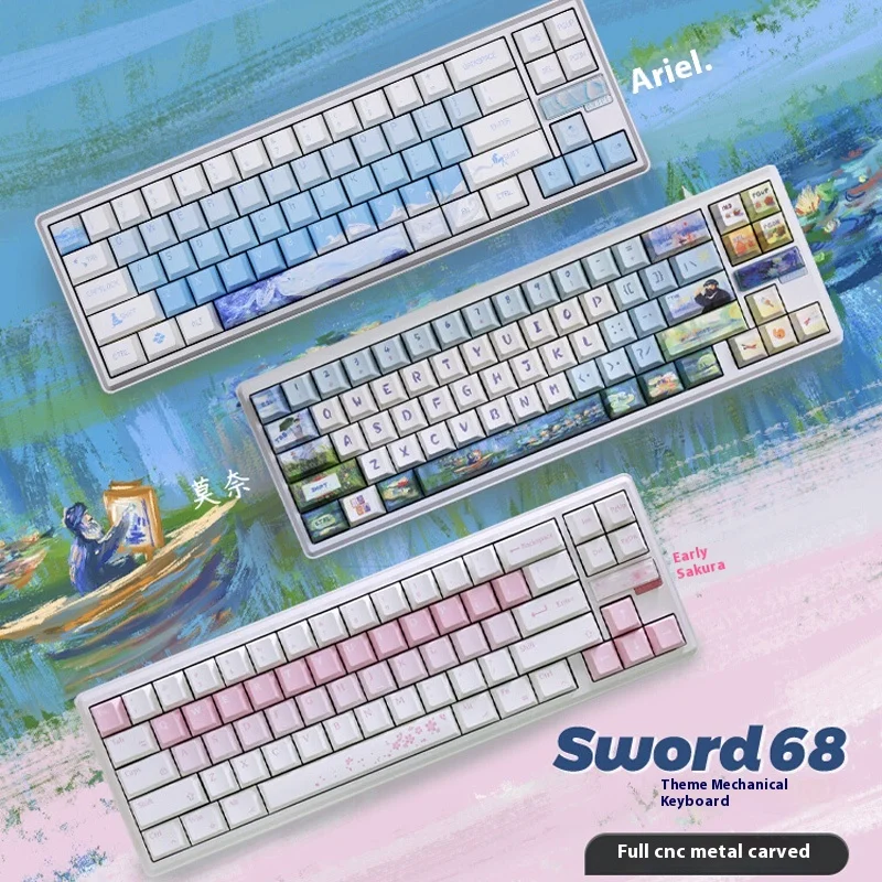 

Металлическая Механическая игровая клавиатура Varmilo Sword68 с ЧПУ, три режима, клавиатура с горячей заменой, клавиатура Pbd, механическая клавиатура Gif