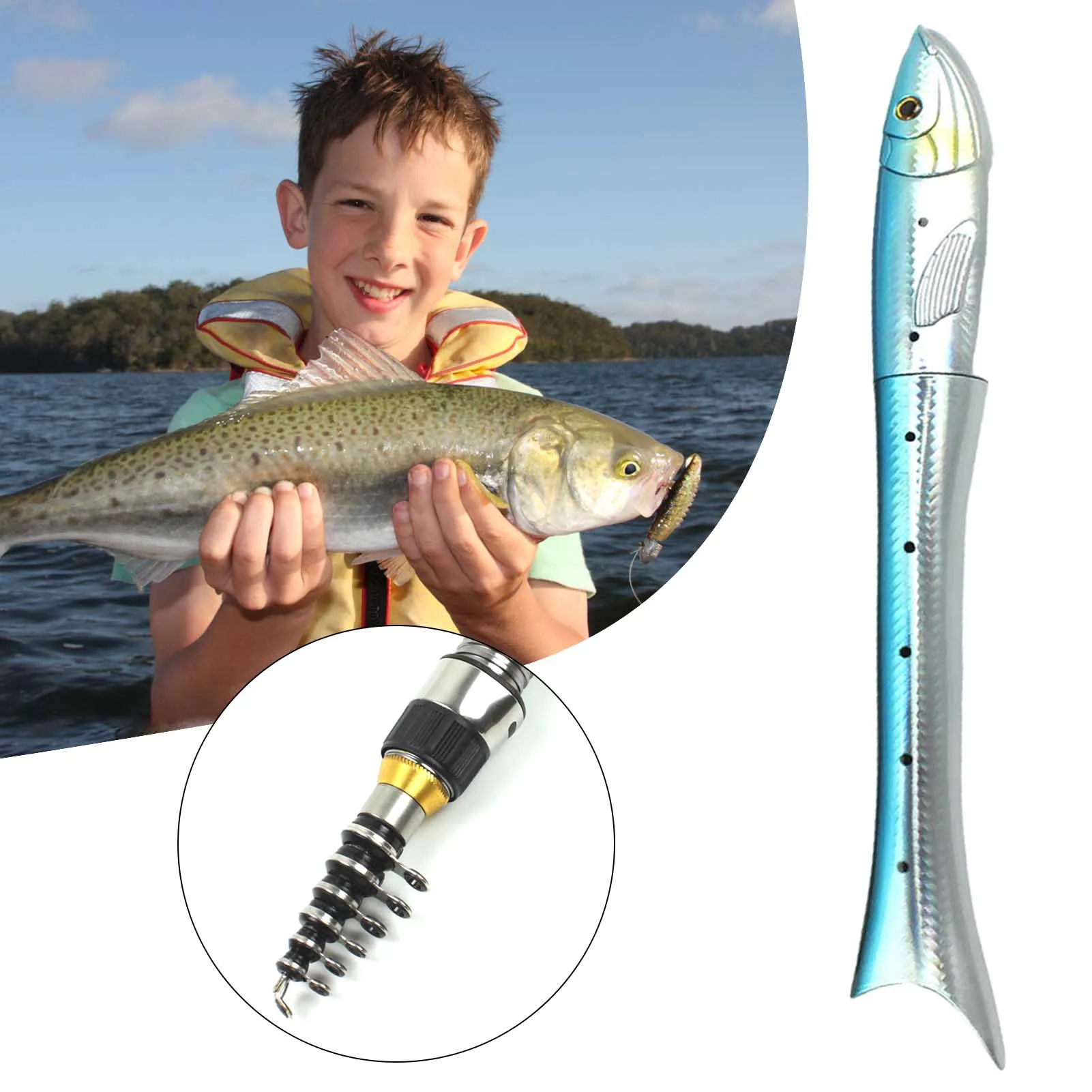 Portable Ultralight Fishing Rod Creative 1.6m Individual Fish-Shaped Pen Rod for Freshwater Saltwater