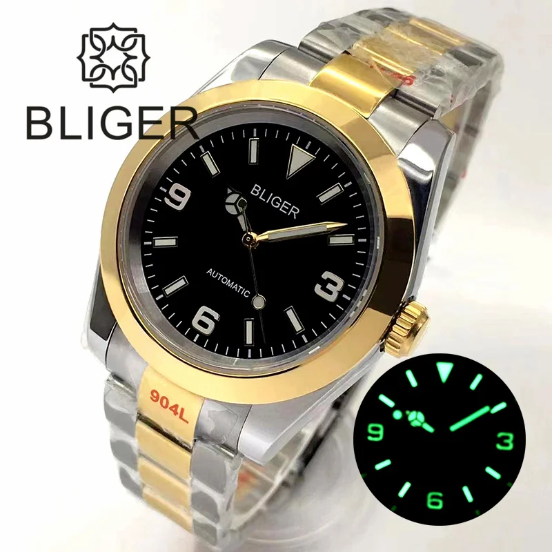 BLIGER 36mm/39mm NH35 Automatic Men Watch Two-tone Gold Polished Steel Strap MIYOTA PT5000 Movement Sapphire Glass Luminous