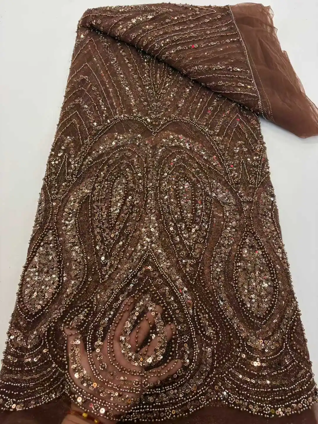 

Luxury African Tulle Lace Fabric With Bead Sequins Embroidery French Nigerian Mesh Lace Fabrics For Women Dresses Sewing