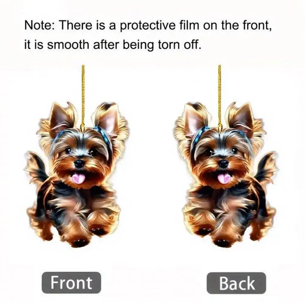 Christmas Tree Pendant Cute Puppy Rearview Mirror Charm Acrylic Hanging Decoration 2d Dog Keychain Flat Pet Themed Charm for Car