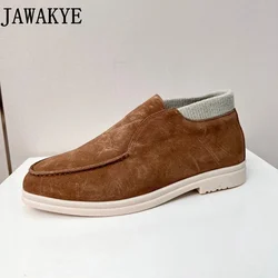 2023 New Knitted Collar Men's Loafers Real Suede Leather Slip-on Flat Shoes High Top Male Business Shoes New Couple Shoes