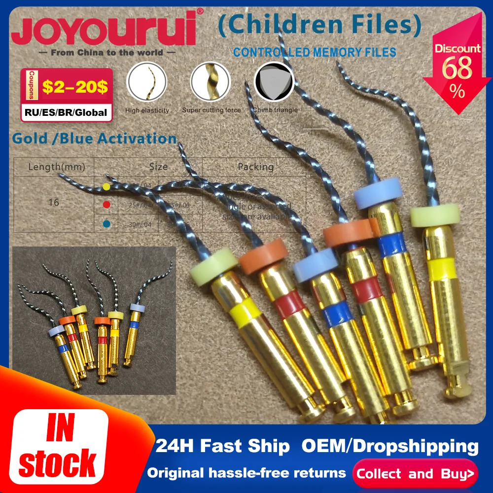6Pcs/Pack Dental Rotary Files Niti Heat Activeated Dental Endo Files Baby Pediatric Files Children Root Canal Treatment For Kids