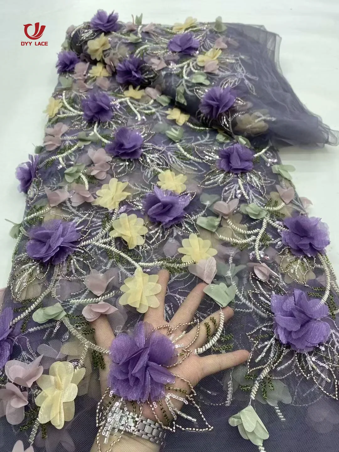 

5 Yards African Groom Lace Fabric 2025 High Quality French 3D Flower Sequins Embroidery Tulle Lace Fabric For Party Dress