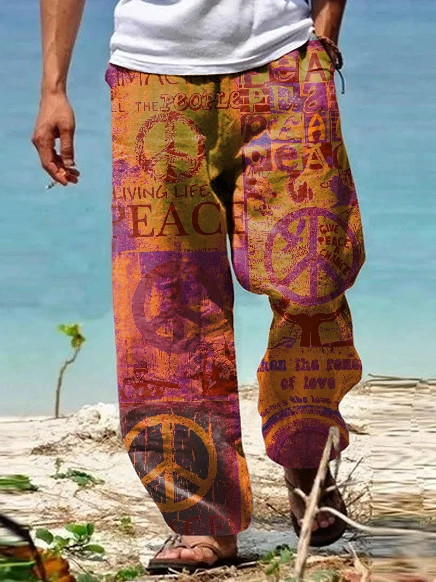 Vintage Peace Hippie Art Print Casual Pants 3D Printed Pants