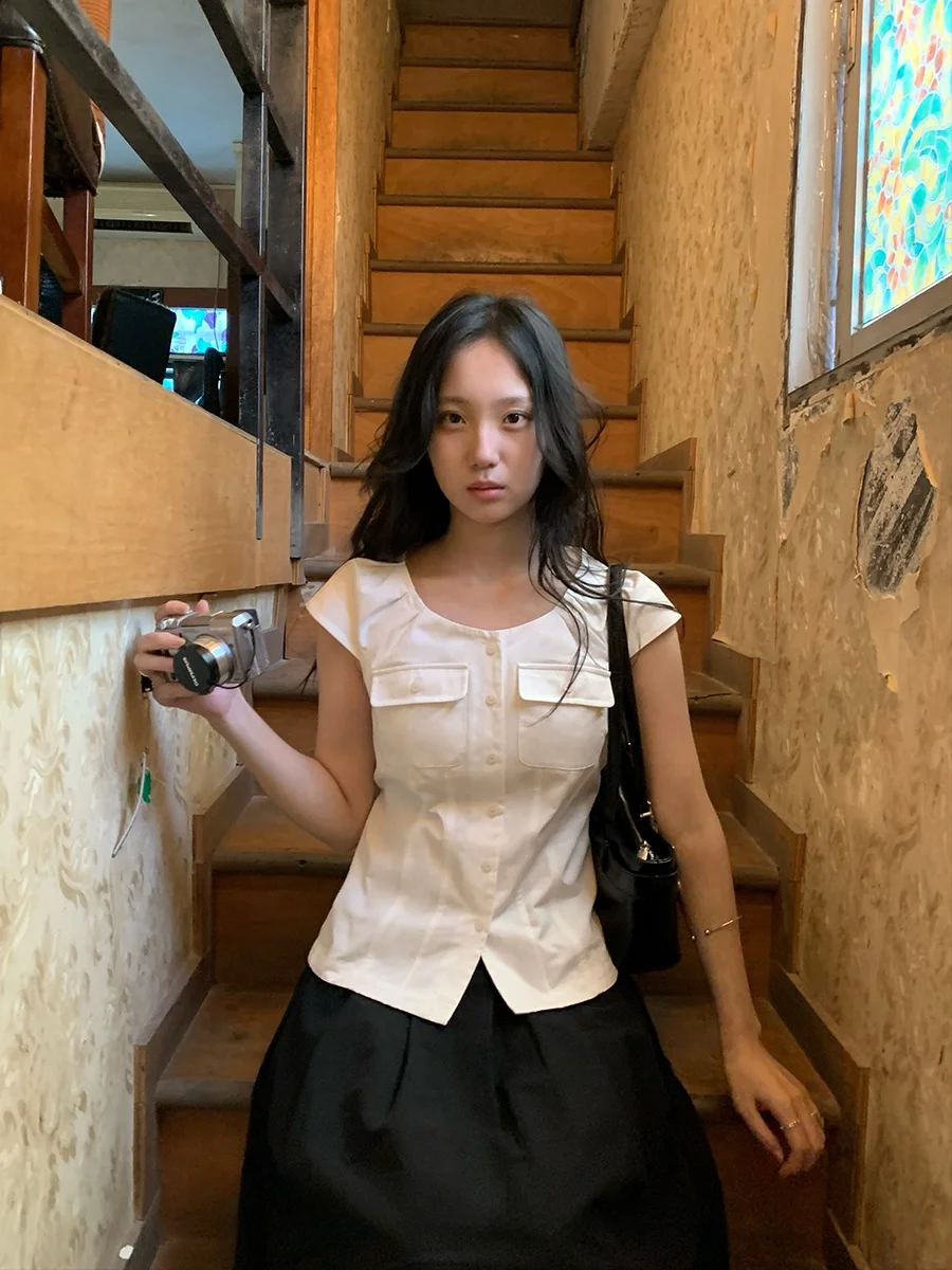 

Однотонная женская приталенная футболка с воротником, летняя, эластичная, в корейском стиле, без рукавов, без рукавов, без рукавов