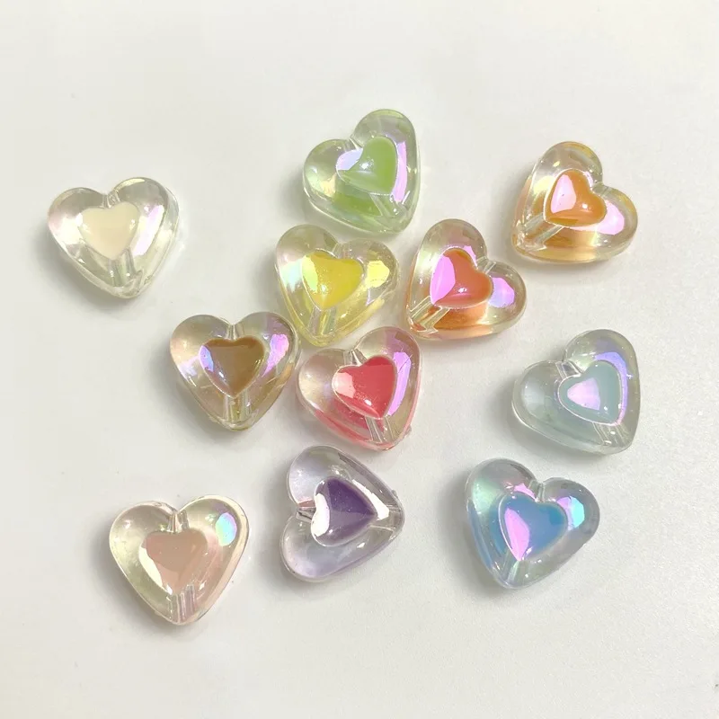 100Pcs Colorful Acrylic Beads 17x15MM Dripping Oil Love Peach Heart Loose Beads DIY Material Mobile Phone Chain Accessories