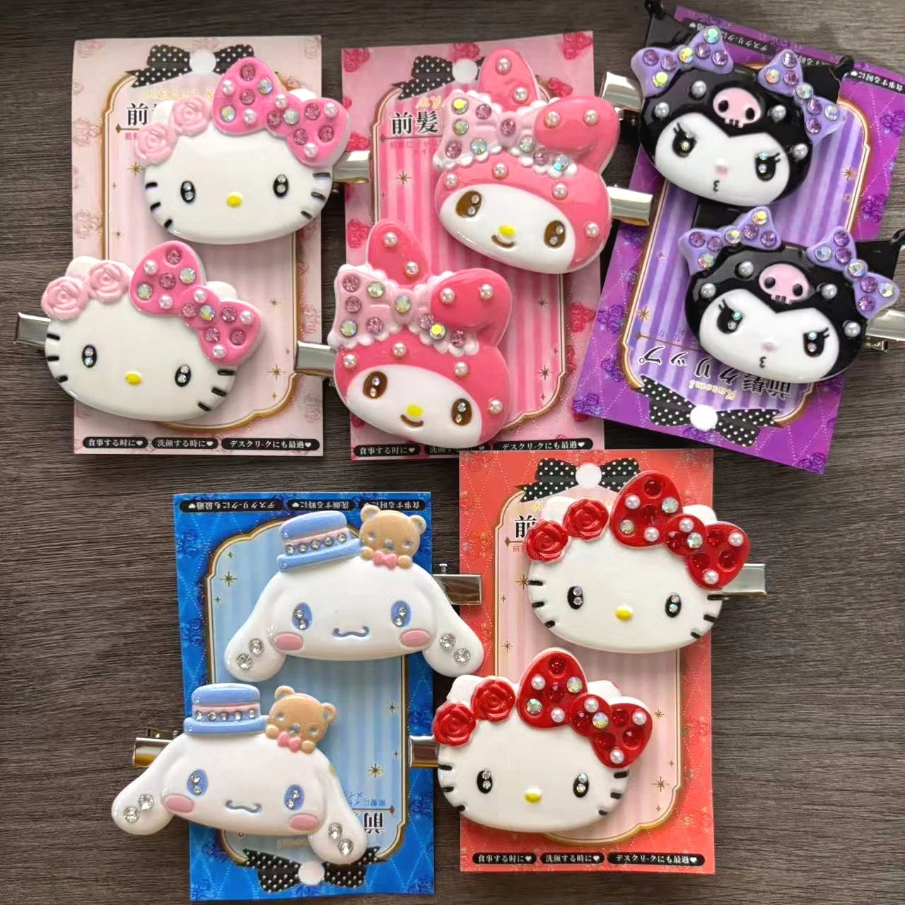 Barrettes à cheveux en strass Sanrio Cartoon Sakura Hello Kitty Kuromi My Melody Cinnamoroll, pinces latérales pour filles, décorations pour cheveux