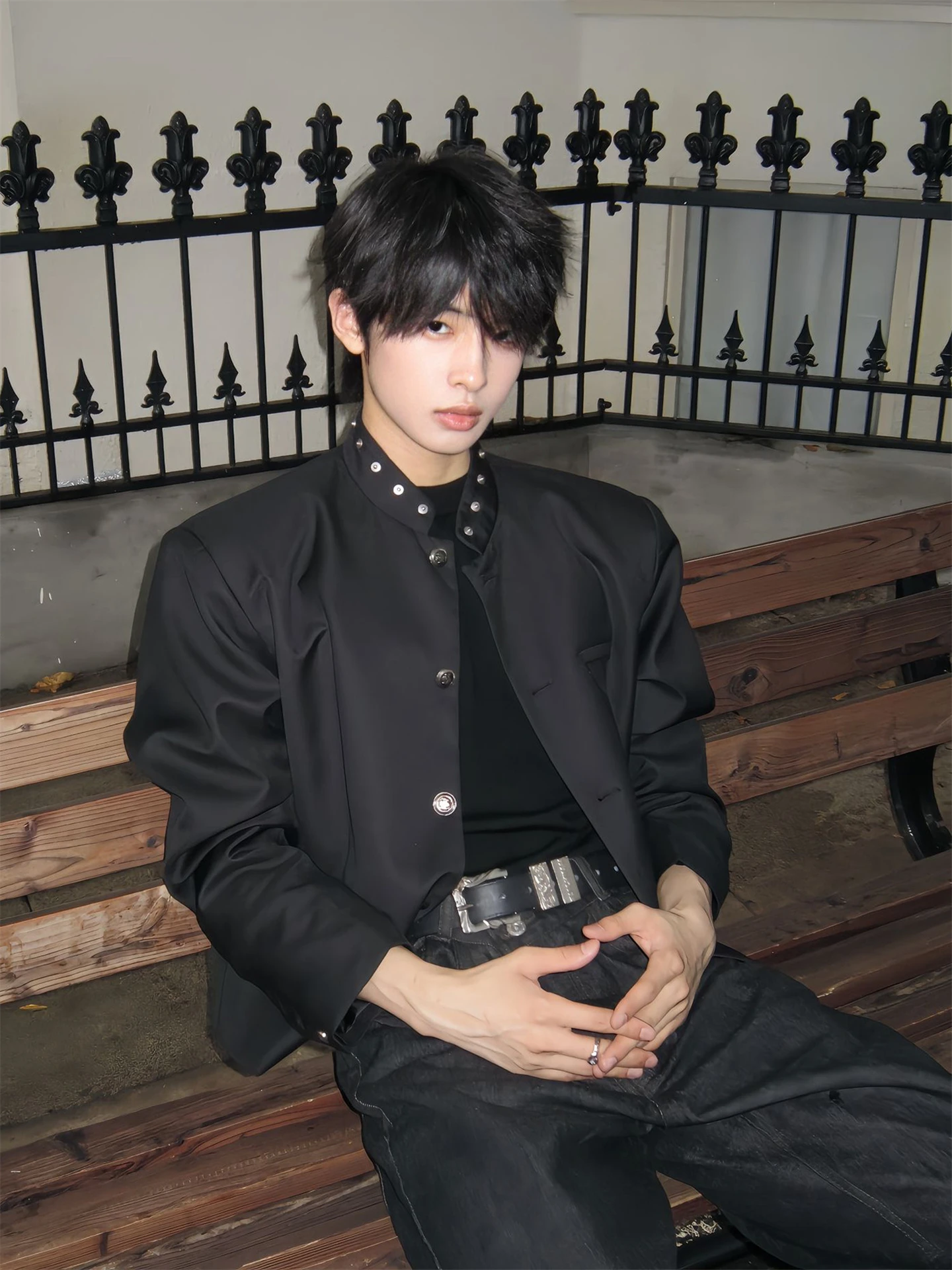 Black Short Suit Jacket Men's Autumn Casual American Style Stand Collar Deconstructed Fashion Youth Popular Loose Fit Jacket