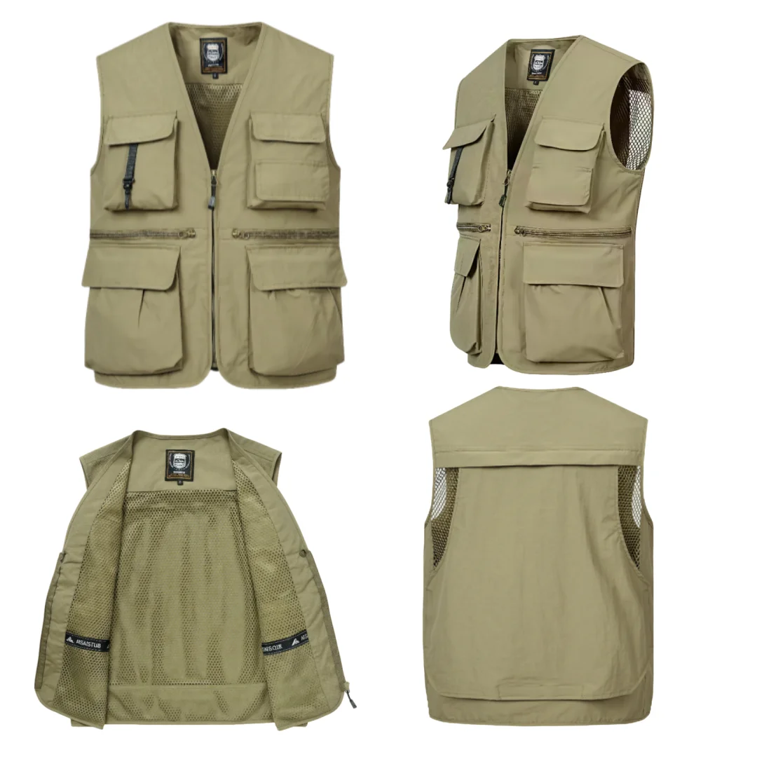 New Men Multi Pockets Vest Men's New Breathable Outdoor Fishing Vest Quality Design Leisure High Tech Male Jacket