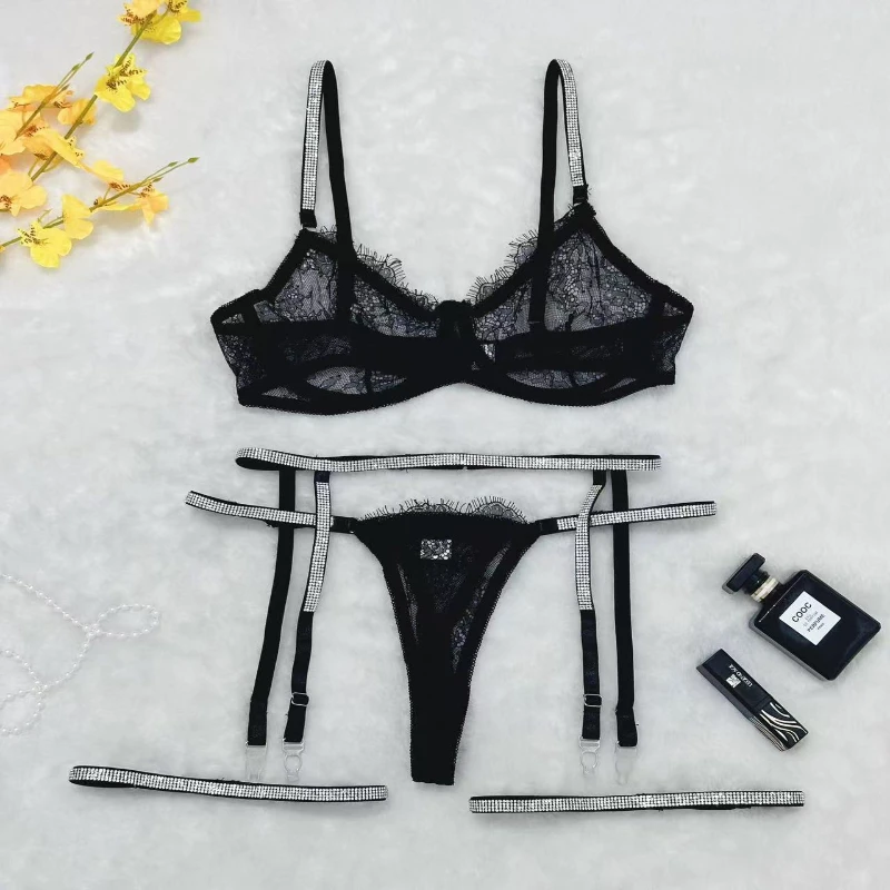 

Bikini Sexy Lingerie Lace Sexy See-through T-Back Garter Women's Four-Piece Set