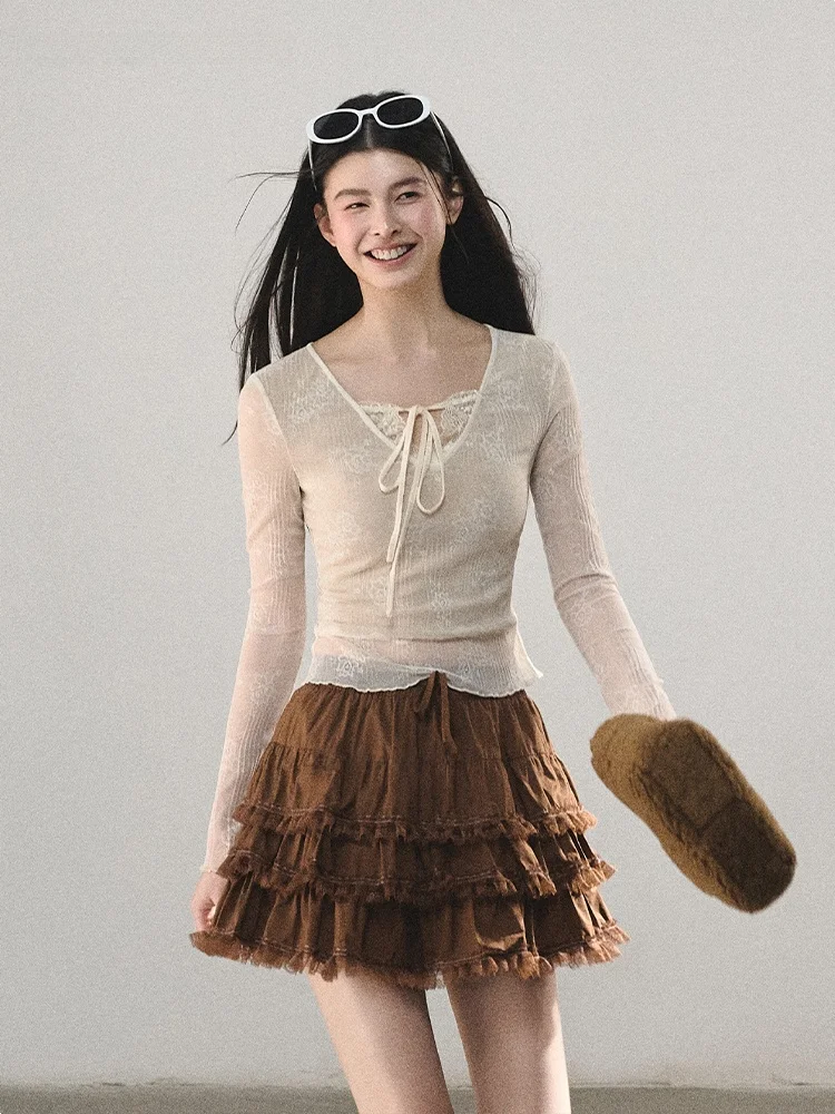 Lulusmiracle Vintage Feel 100% Cotton  Cake Short Skirt Women Sweet Half-length Skirts City Commute Daily Wear