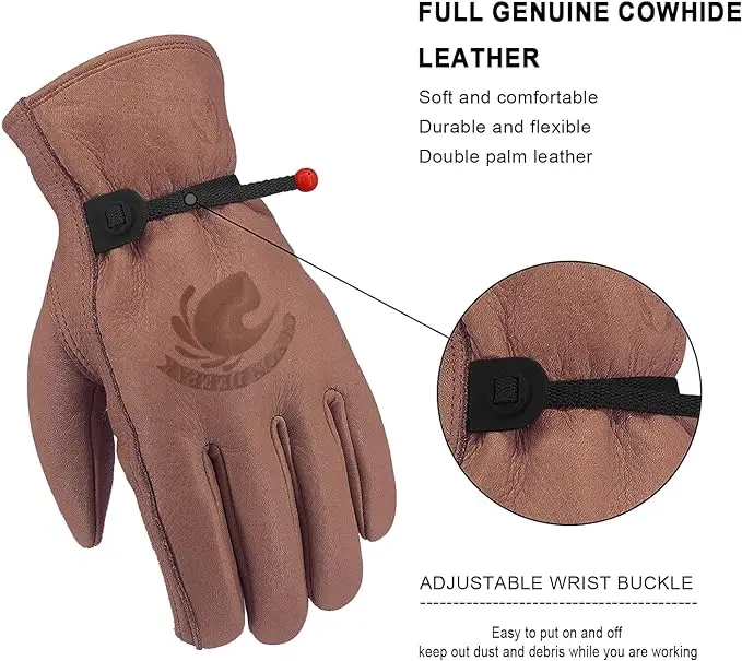 Cowhide Leather Gloves for Men&Women,Brown Moterbike Leather Gloves,Thorn Proof Garden Work Gloves Outdoor Camping leather glove