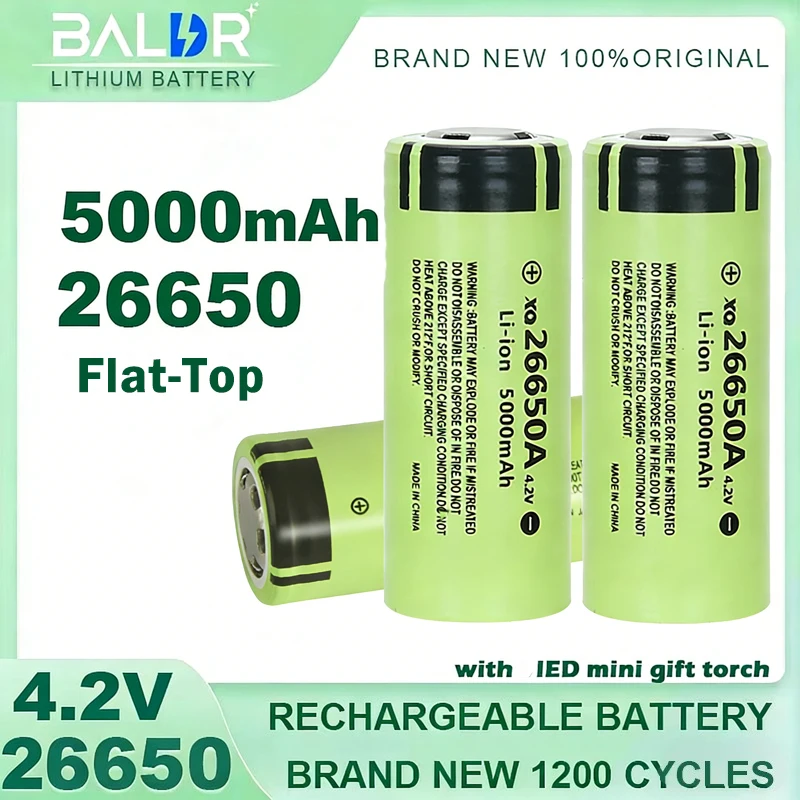 

100% Brand New Original High-quality 26650 5000mAh/18650 2600mAh 3.7V Lithium-ion Rechargeable Battery with Gift Mini Flashlight