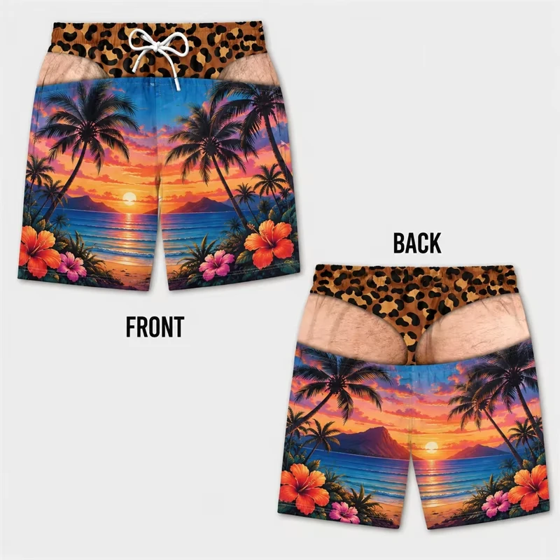 Fun Fake Hip Pattern 3D Print Men Hawaiian Beach Shorts Tropical Funny Party Beach Shorts Summer Quick Dry Swim Trunks Boyfriend