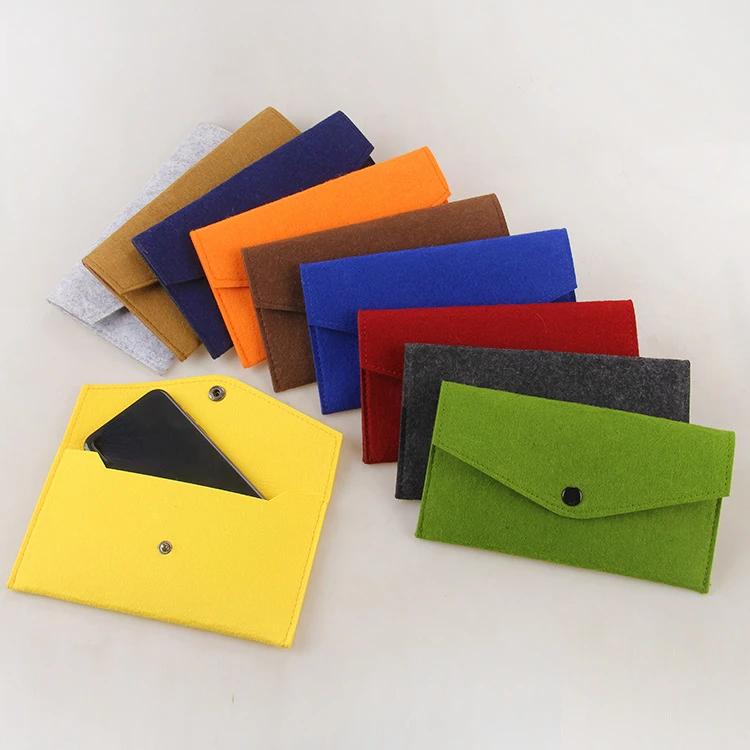 Felt Coin Wallet Women Men Purse Change Bag ID Credit Card Holder Cash Money Organizer Pouch Long Clutch with Buckle Solid Color