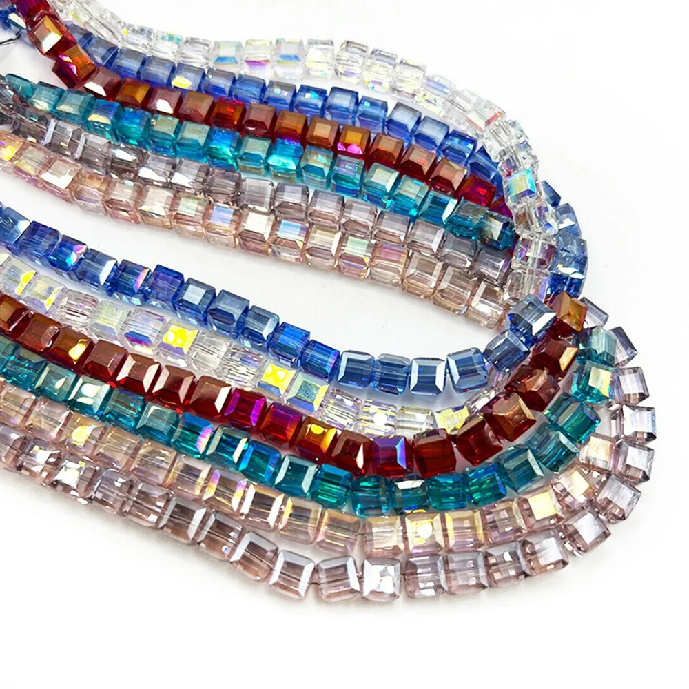 6mm 8mm 2Strands Faceted Green Shine Plated Crystal Style Glass Cube Strands Lot for Beadwork Accessories ABF14 view 6