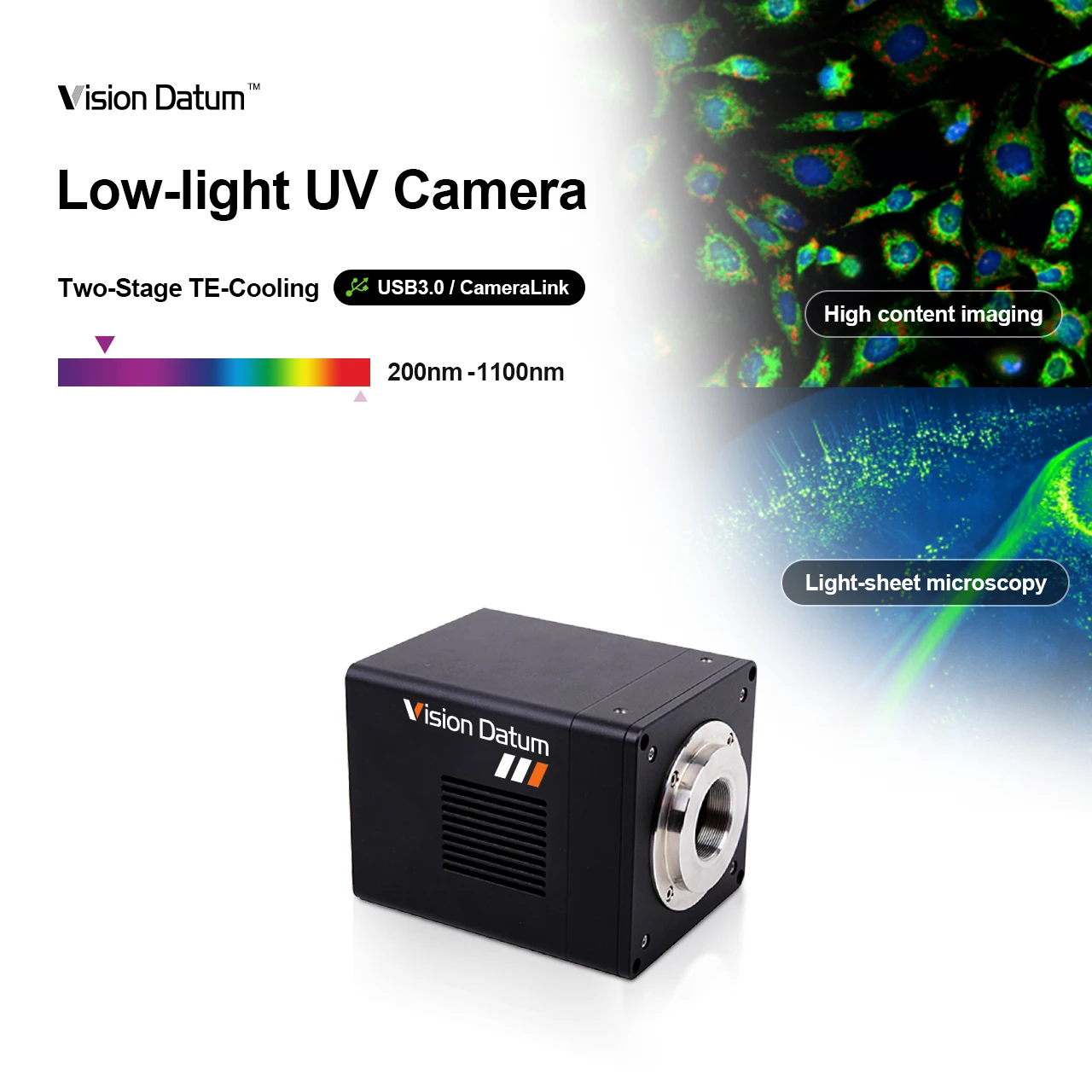 High performance 200–1000nm spectrum 800x600 60fps 1inch rolling shutter UV Camera with USB3.0 for Disposal and Recycling
