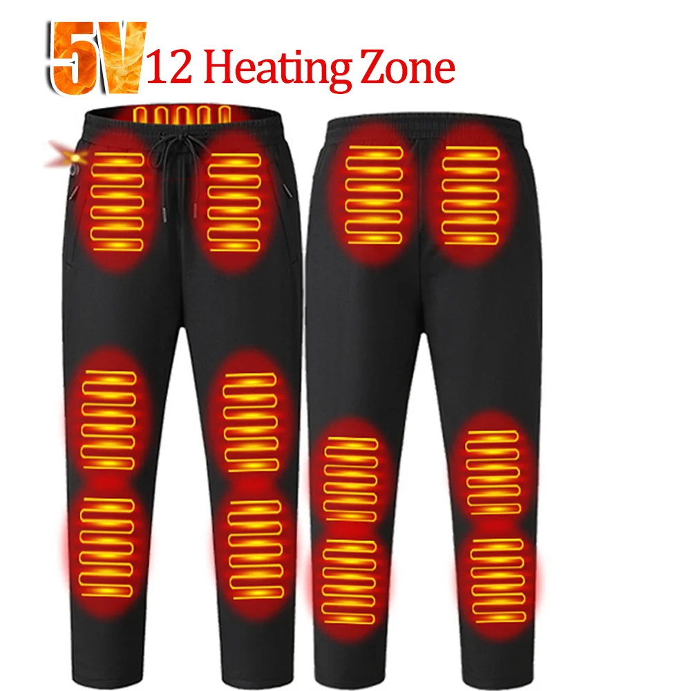 Electric Heating Trousers Washable Men Women Elastic Waist USB 5V Thermal Pants 12 Heating Zone 3 Temperature Mode Heated Pants