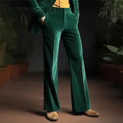 Casual Slim Fit Mens Velvet Trousers 2025 Spring Fall Fashion Solid Color Wide Leg Flared Pants Men Vintage Mid Waist Trousers