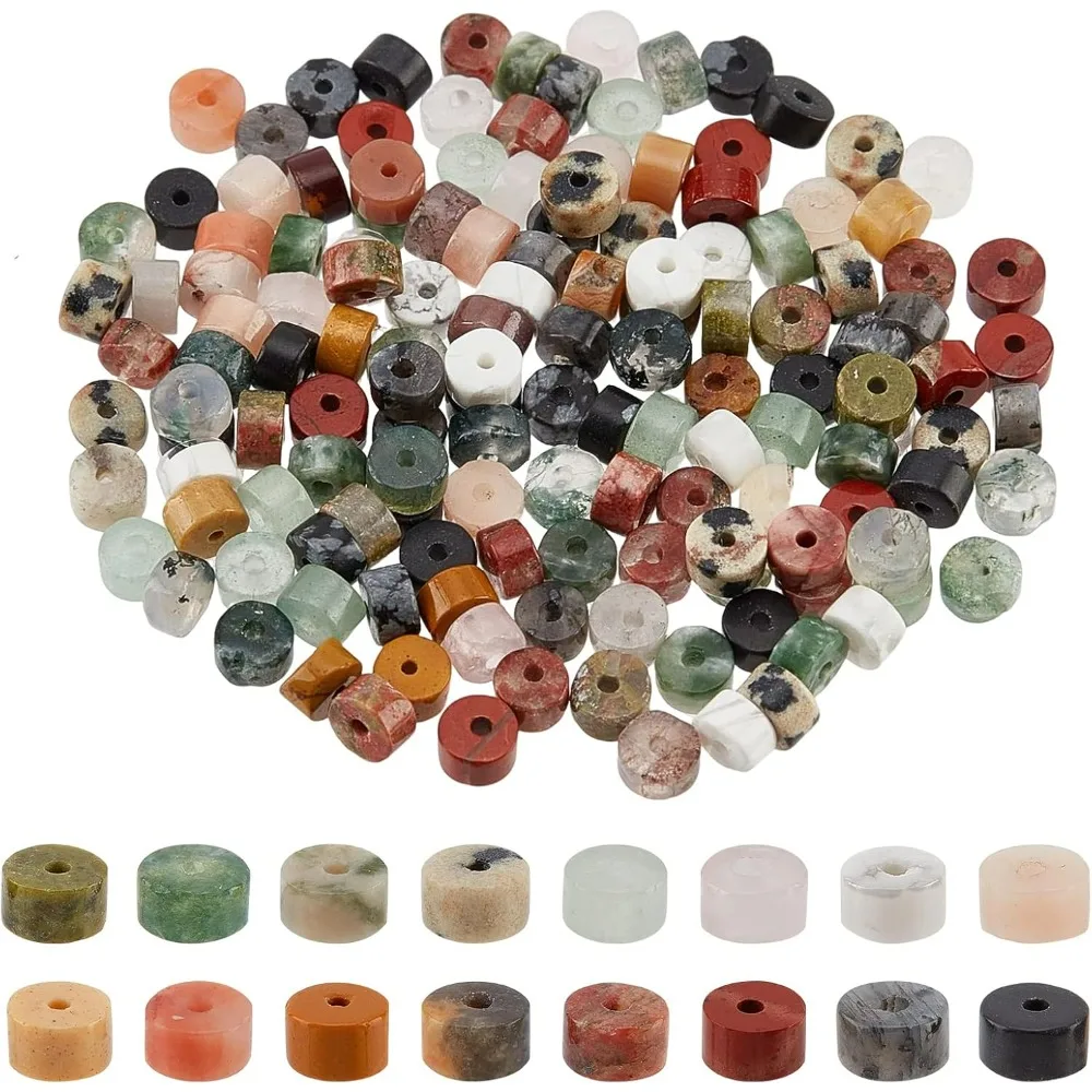 160 Uds. Cuentas de piedra Natural Heishi, 16 estilos, cuentas de piedra redondas planas, espaciador de disco, cuentas de piedras preciosas sintéticas de aproximadamente 4 × 2mm sueltas