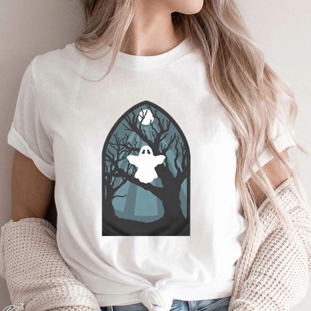 MIDNIGHT CONJURING Tee Forest Moonlit Ghost T-Shirt Haunted Gothic Graphic Women's Clothing Halloween Style Witchy Spirit Tshirt