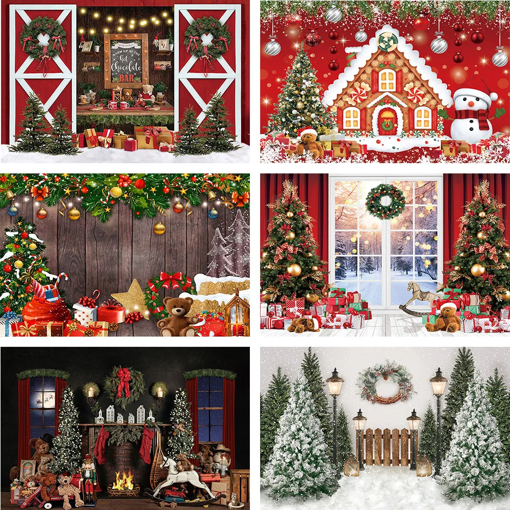 

Christmas Backdrop Photography Window Santa Claus Fireplace Wreath Baby Holiday Decor Background Photo Studio Photocall