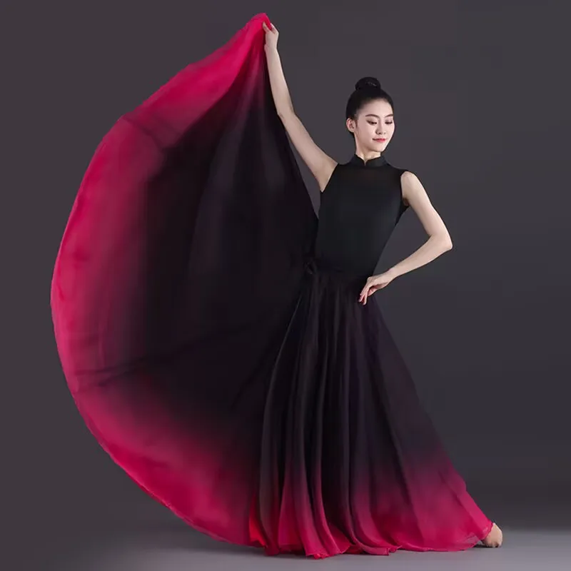 Women Classical Dance Stage Performance Dancing Skirts 720 Degree Costumes Multicolour Gradient Flamenco Dance Performer Skirts