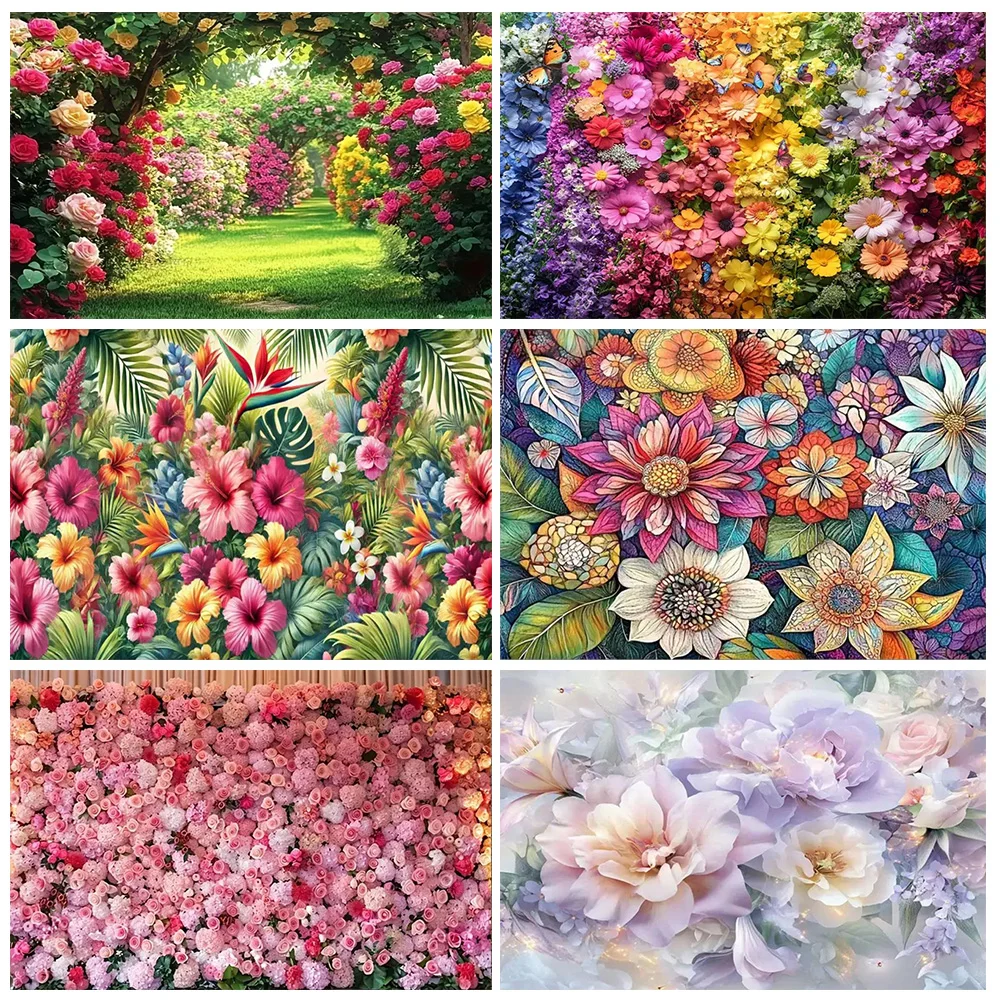 

﻿ ﻿Colorful Floral Room Party Decorations Bohemian Style Background Banner Rainbow Floral Backdrop Supplies Photography Props