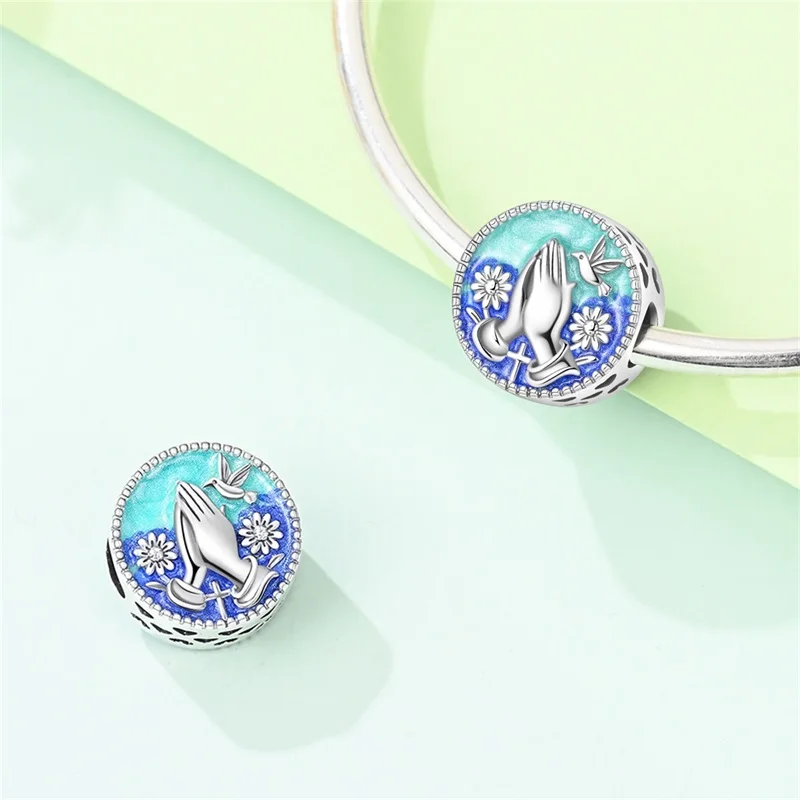 925 Sterling Silver Praying Hand Charms Pendant Virgin Mary Peace Dove Zircon Pendant Beads For Women DIY Bracelet Jewelry Gift view 5