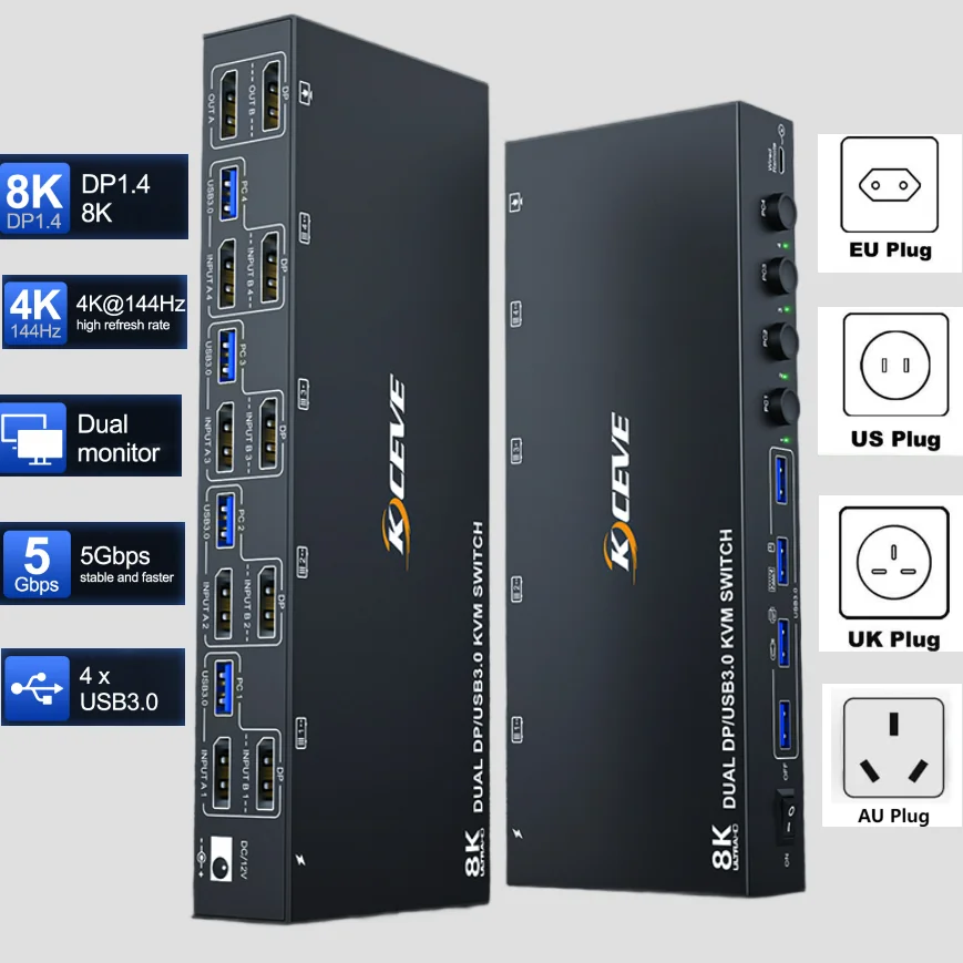 

KVM Switch 4 Computers 2 Monitors,Dual Monitors Displayport USB 3.0 KVM Switch Supports 4K@60Hz for 4PC Share Keyboard and Mouse