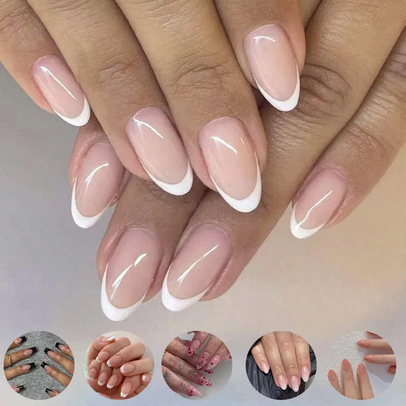 Nadający się do noszenia manicure, rozmazany gradient brązujący, naklejki retro, uroczy manicure z kreskówek, sztuczne paznokcie