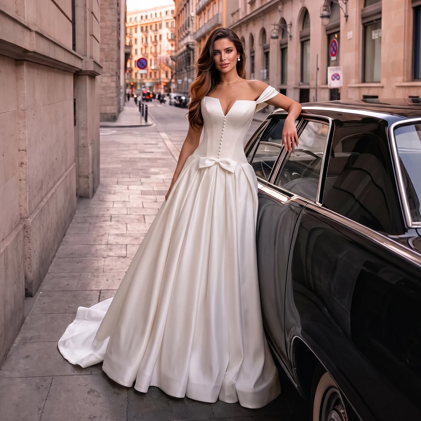 Sheer Fairy Wedding Dress Elegant A-Line Off Shoulder Satin Corset Pearls Bowknot Dubai Engagement Bridal Gowns SW692 Customized
