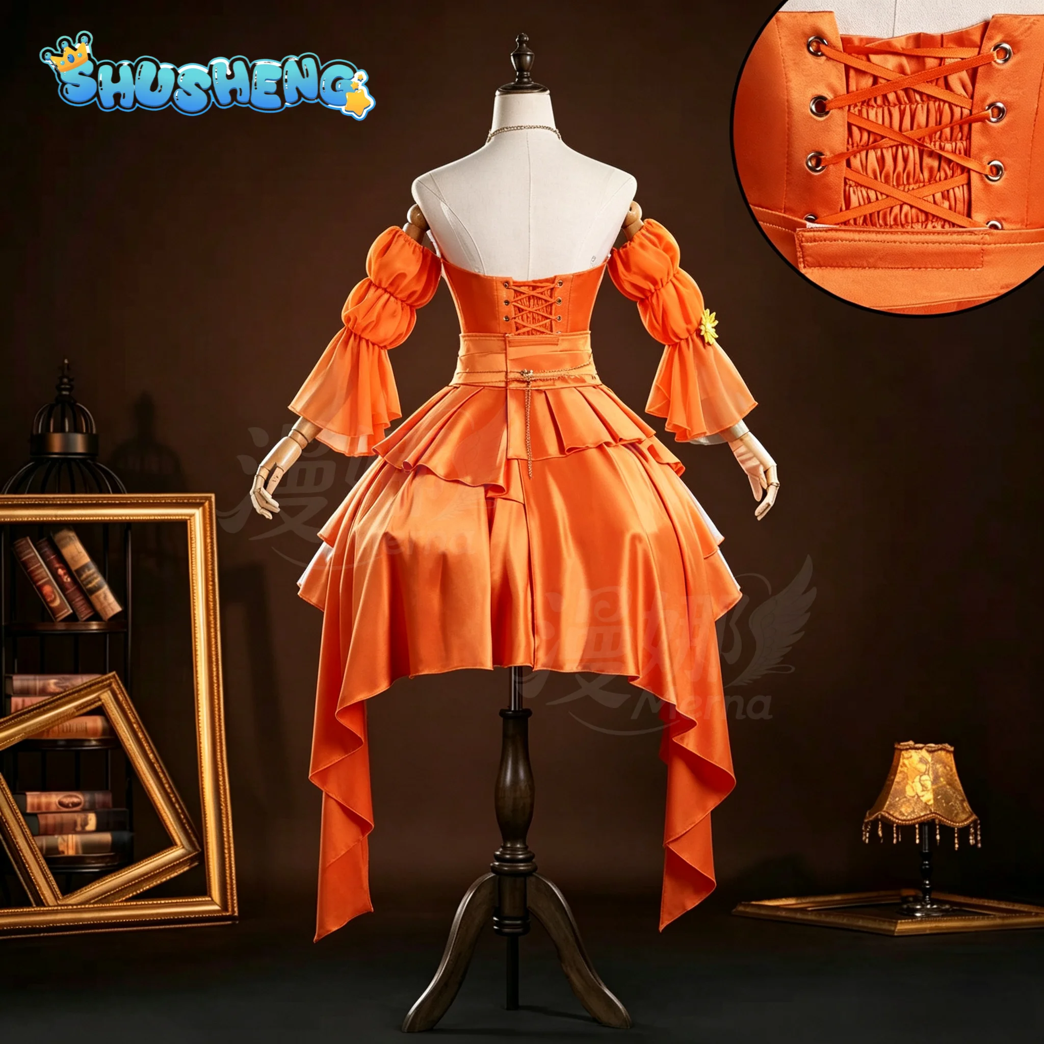 Genshin Impact Yoimiya New Orange Lolita Dress Cosplay Costume Game Anime Halloween Ball Women's Gorgeous Uniform Headwear Props view 4