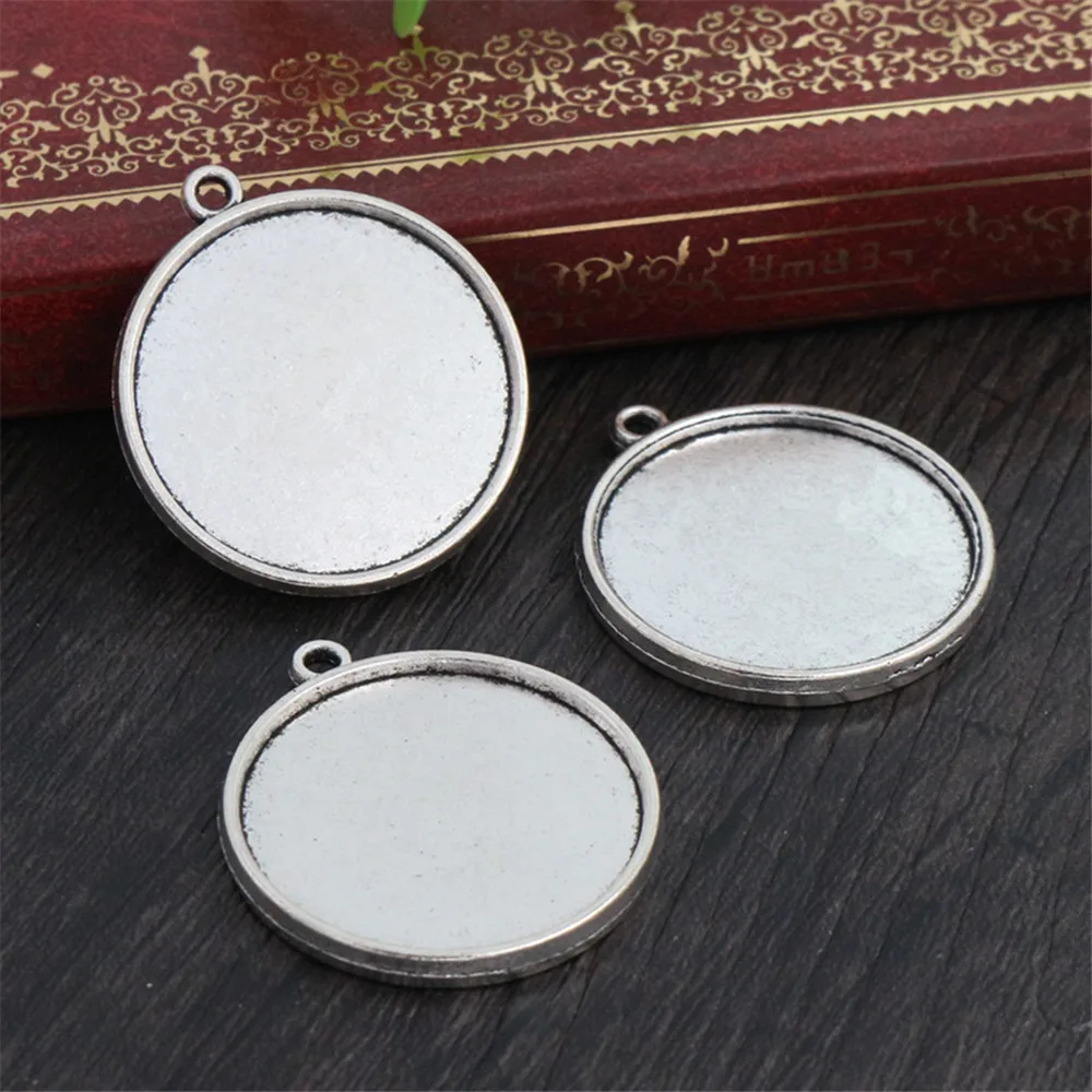 10pcs 25mm Inner Size Antique Silver Plated Bronze Double Side Cabochon Base Setting Charms Pendant