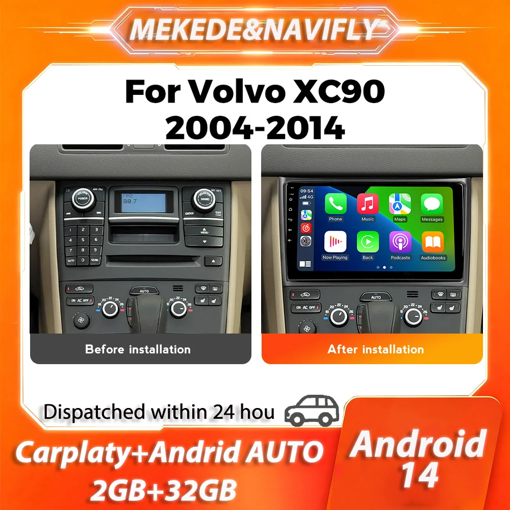 MEKEDE 2 Din Wireless Carplay Für Volvo XC90 2004-2014 IPS Bildschirm Autoradio GPS BT Autoradio Stereo Intelligentes Auto-Audiosystem