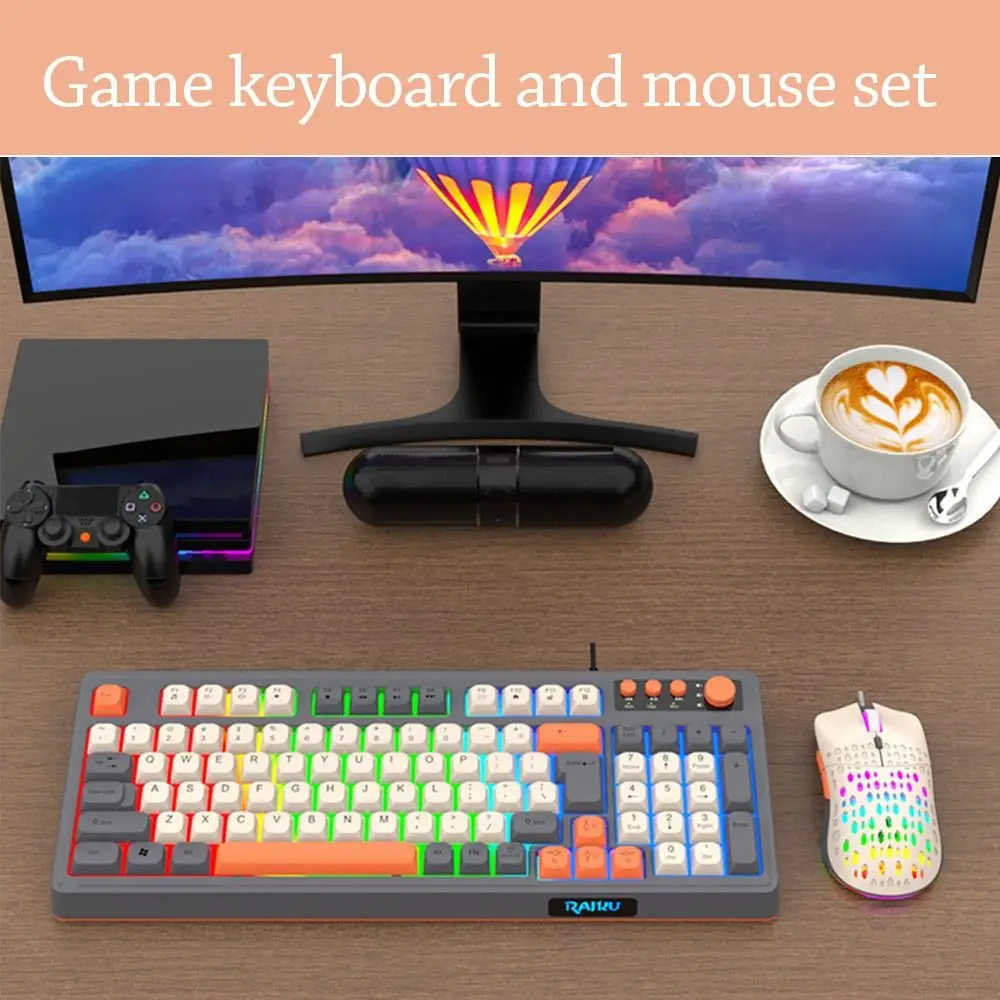

Новая подсветка RAIKU T98, клавиатура с RGB-подсветкой, светящаяся клавиатура и мышь, набор радужных цветов, USB-соединение, проводная игровая клавиатура