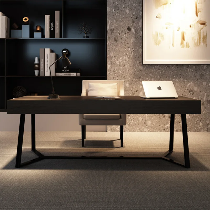 Italian minimalist study desk light luxury modern smoked solid wood living room household long table