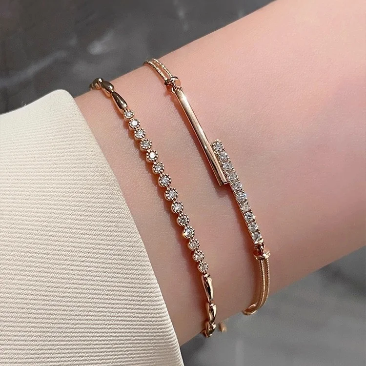 

Bling Fashion 925 Silver Full CZ Diamonds Detachable Half Chain Bracelets For Women 18K Rose Gold Bar Cuff Bangles Hand Jewelry