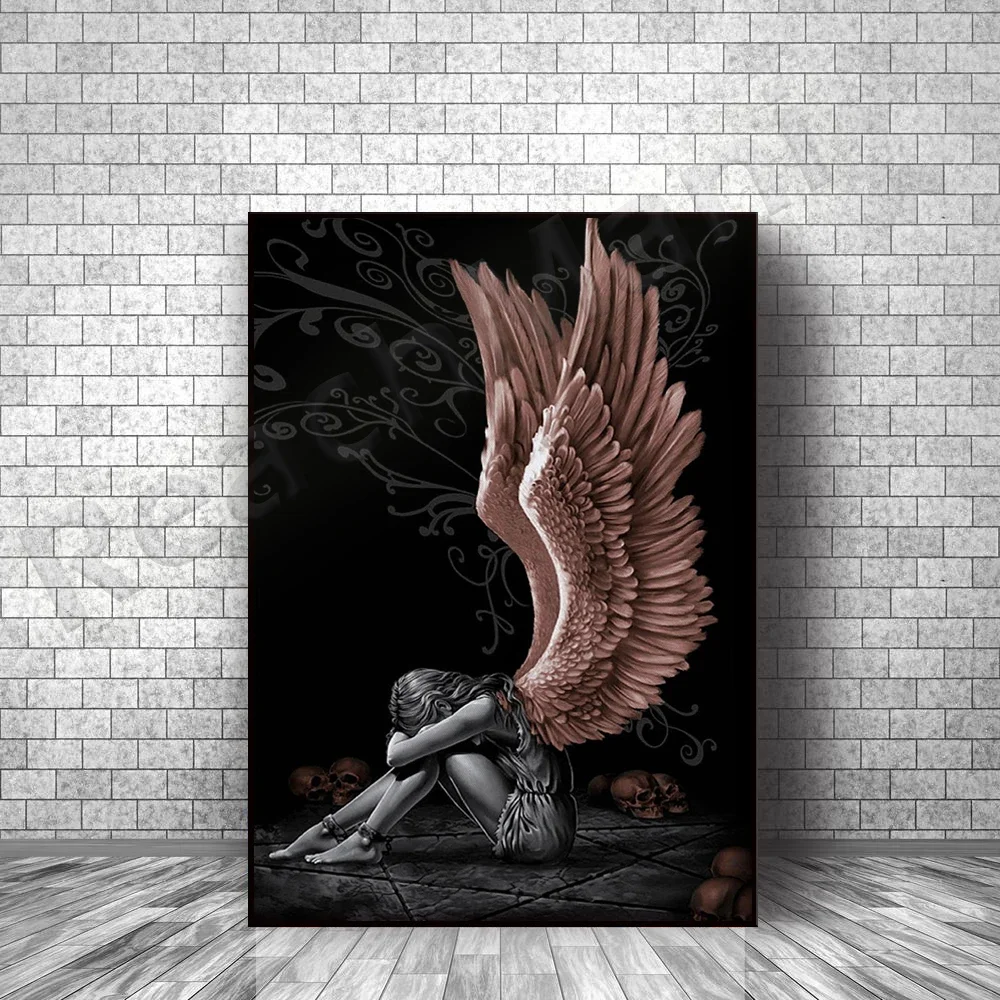Seated Angel poster, angels and demons wall art, abstract gothic girl wall decor, dark art print, bedroom decor