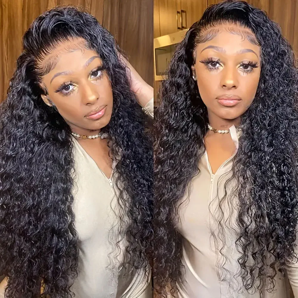 

13x4 Lace Front Wig Women's 38 Inch Water Wave Lace Front Wig Human Hair 1B# Natural Color Wigs for Women Transparent Lace