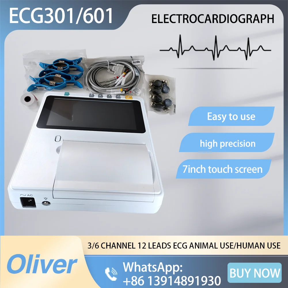 veterinary High Precision Cardiac Monitoring Unit ECG301/601 12 Leads Setting,7in Touch Display Compatible With Computer System