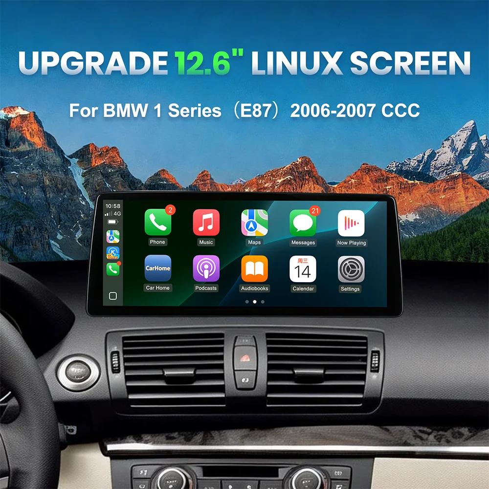 12.6 inch Ultra Wide Linux Screen Upgrade for BMW E87 1 Series 2006-2007 CCC 2008-2011 CIC Plug and Play Supports Factory iDrive