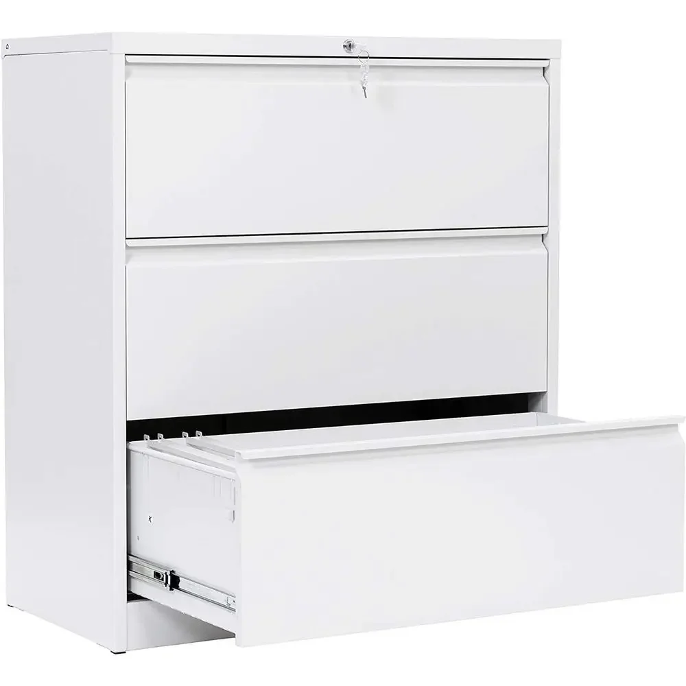 Lateral Metal Storage Cabinet with Lock and Hanging Bars in Black