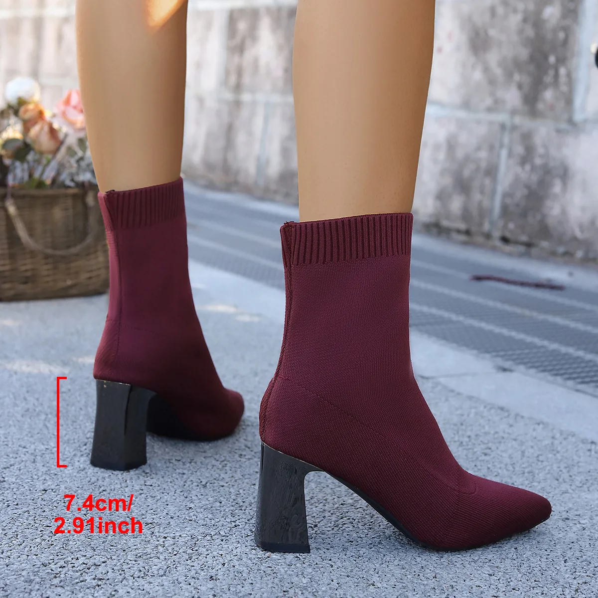 2025 nuevas botas de calcetín elástico con punta estrecha para mujer, zapatos de tacón alto a la moda, botas hasta el tobillo, zapatos de invierno para mujer