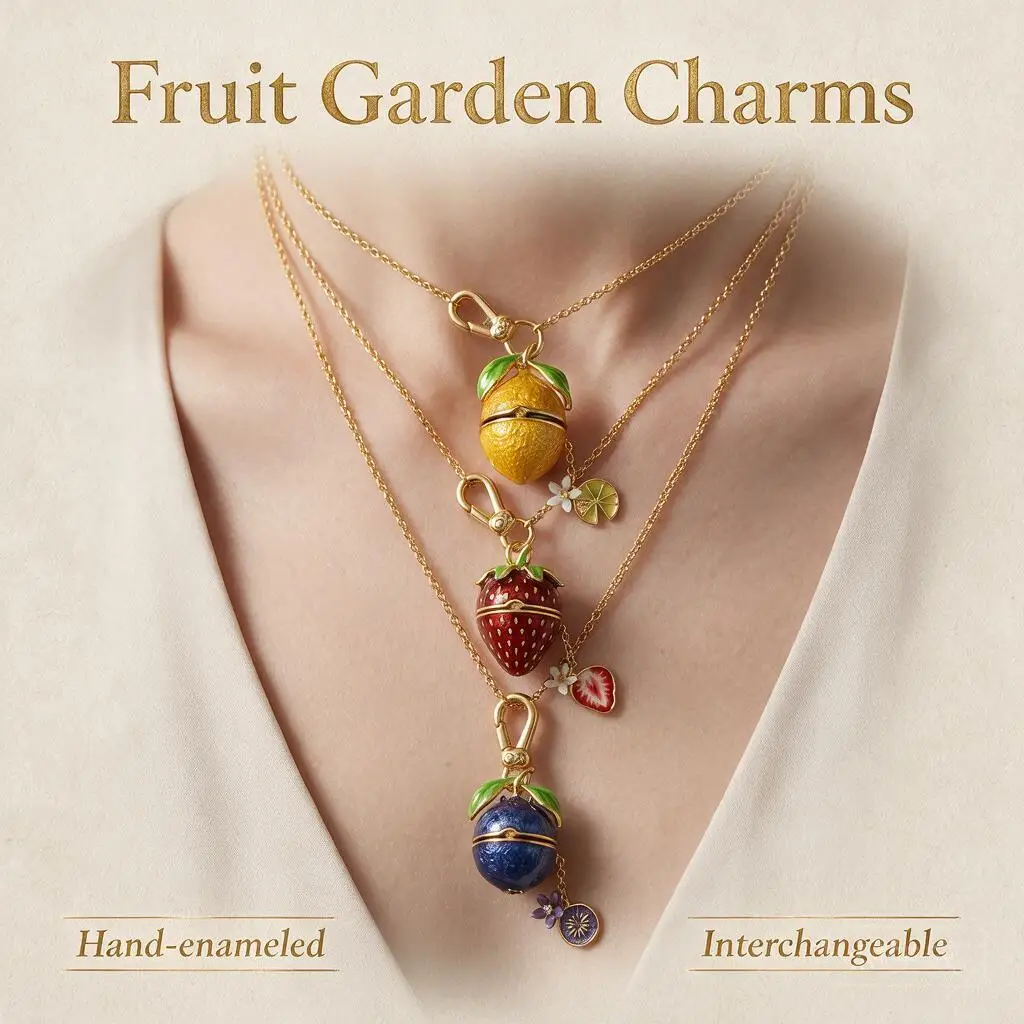 Handmade Cute Enamel Fruit Openable Locket Pendant Necklace Lemon Strawberry Blueberry Charm Dainty Jewelry Gift For Women Daily