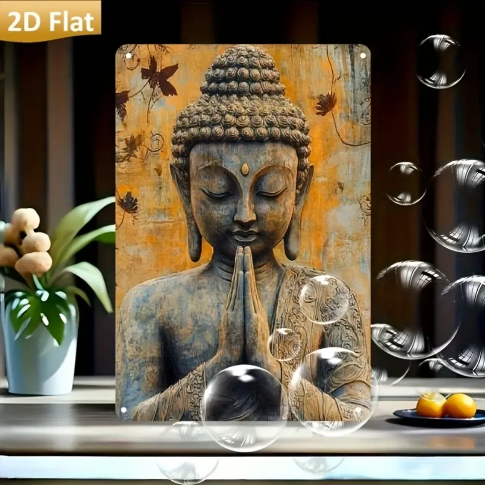 Wall Art Decorative Sign, Funny Buddha Pattern Vintage Metal Sign Metal Sign Artistic Wall Decoration For Home, Cafe, Re