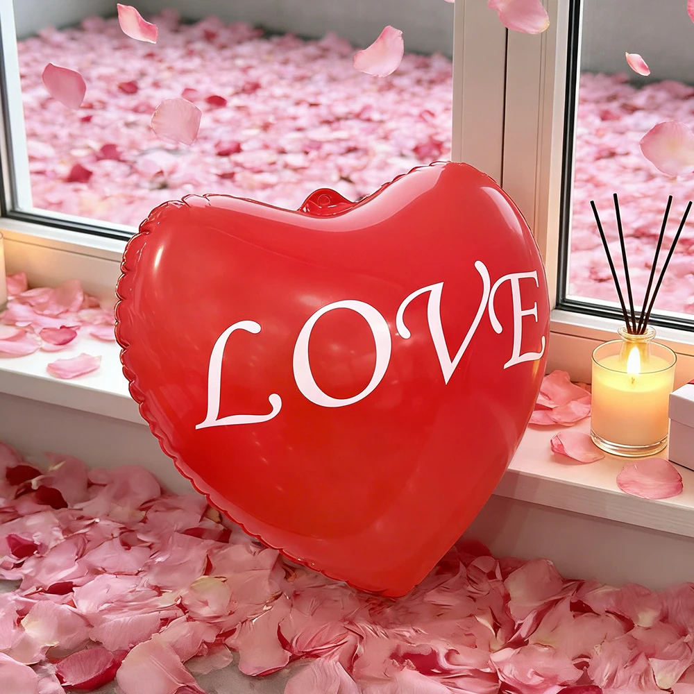 1 x roter herzförmiger aufblasbarer Ballon aus PVC-Material für Valentinstag, Hochzeit, Party, Dekoration und Urlaubsgeschenke