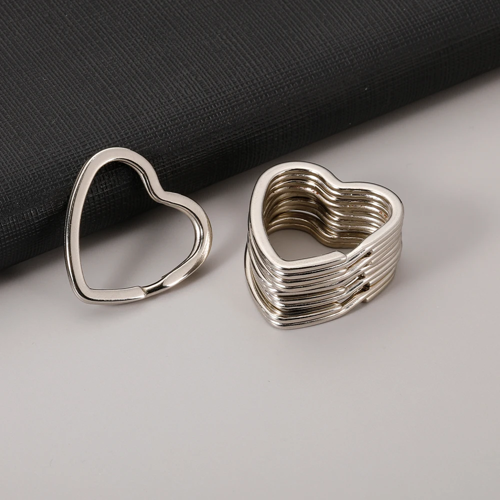 3/5/10pc Polished Silver Keyring Stainless Steel Hole Key Ring Heart Key Chain Rhodium Plated Round Split Keychain DIY Wholesale