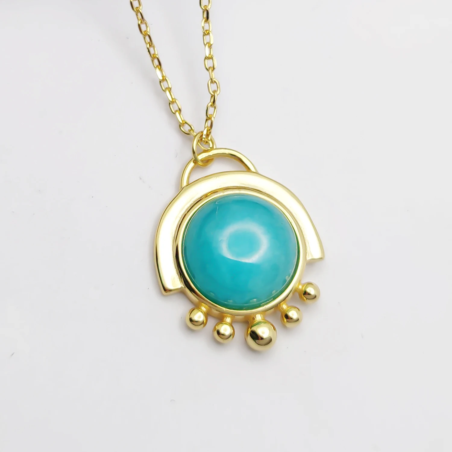 

HESHI Amazonite Inlay Big Stones Hanging Small Balls Sterling Silver Gold Pated Pendant Necklace for Women Luxury Gracious